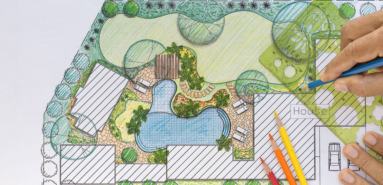 Landscape architect design backyard plan for a villa.